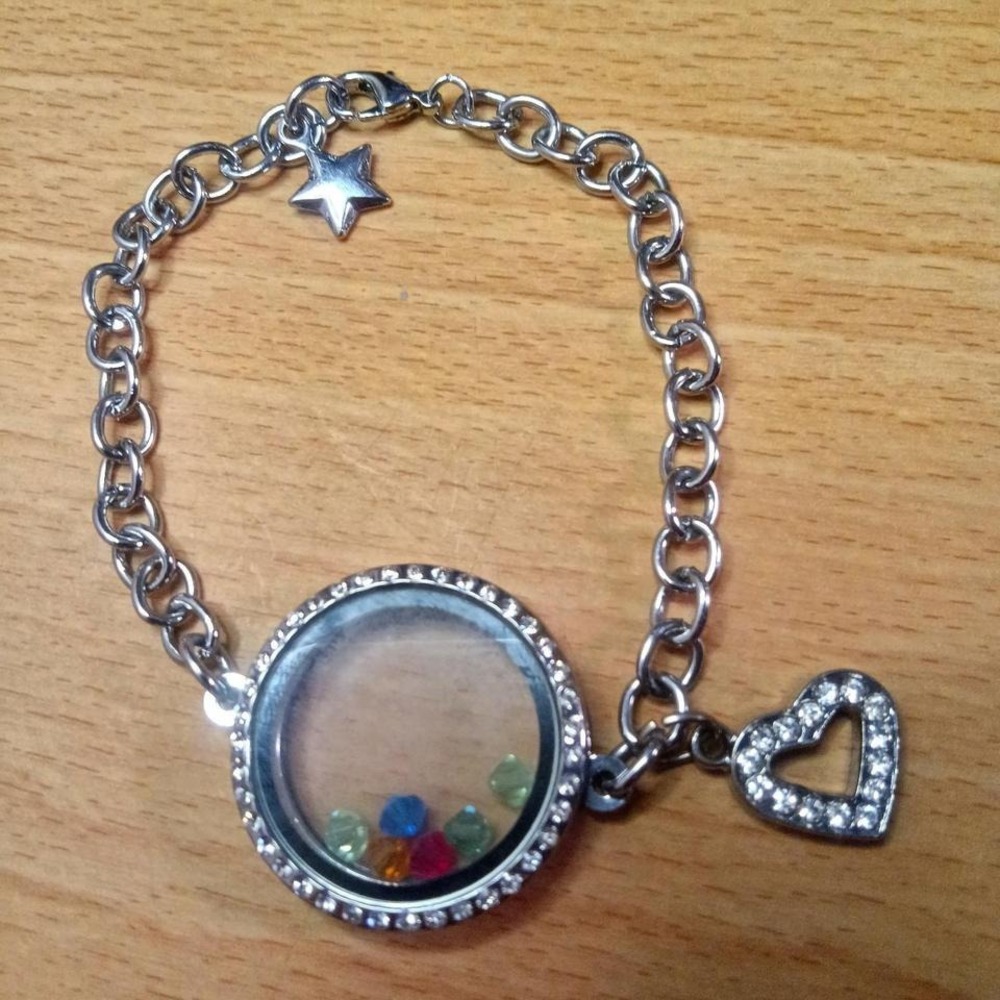 Silvertone Glass Locket Bracelet